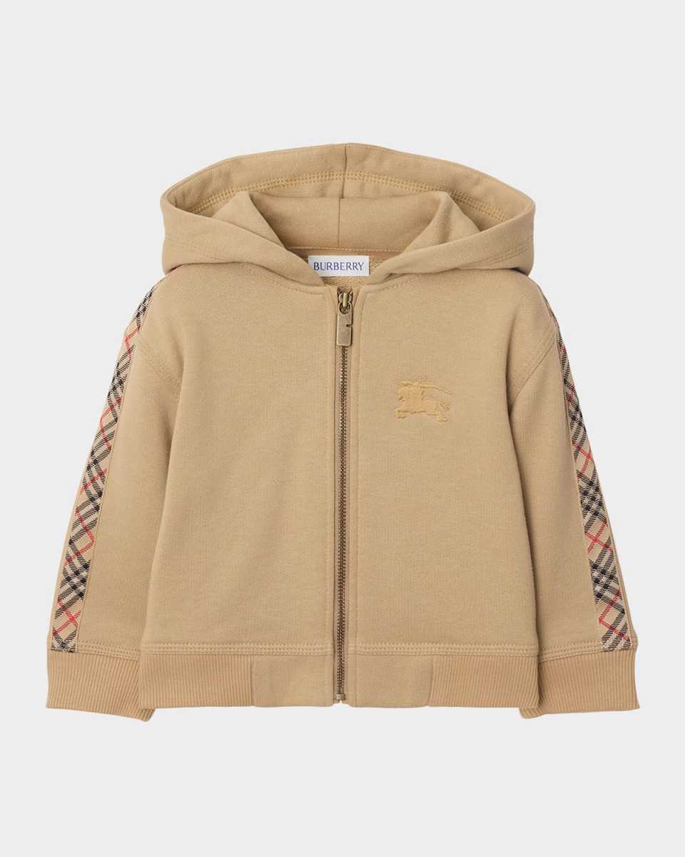 Kid's Clyde Check Tape Zip-Front Hoodie, Size 6M-